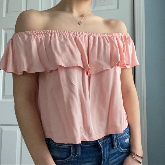 Pink Ruffled Off the Shoulder Top - Picture 2 of 5